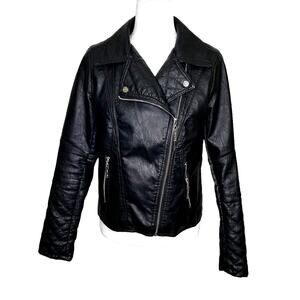 Indigo Saints Black Vegan Leather Moto Short Jacket Womens Medium
